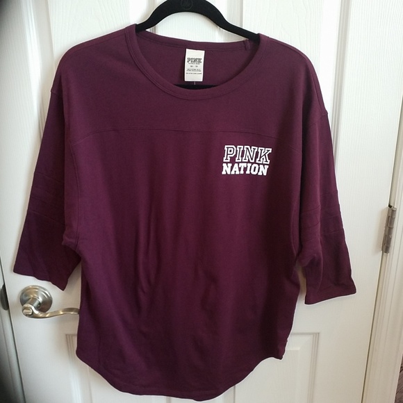 PINK Victoria's Secret Tops - NWT VS Pink maroon Pink Nation 3/4 sleeve Tee